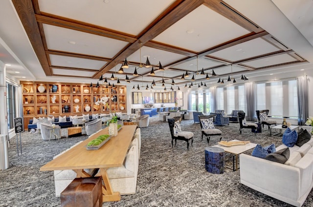 dining area with coffered ceiling