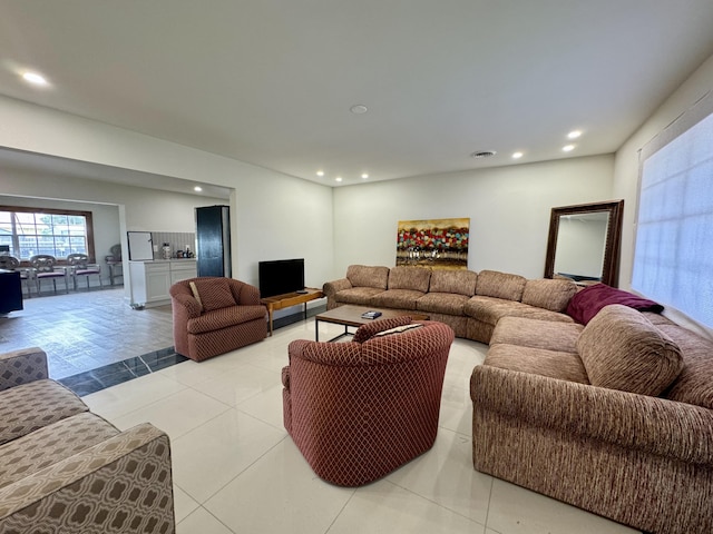 living room featuring light tile patterned floors