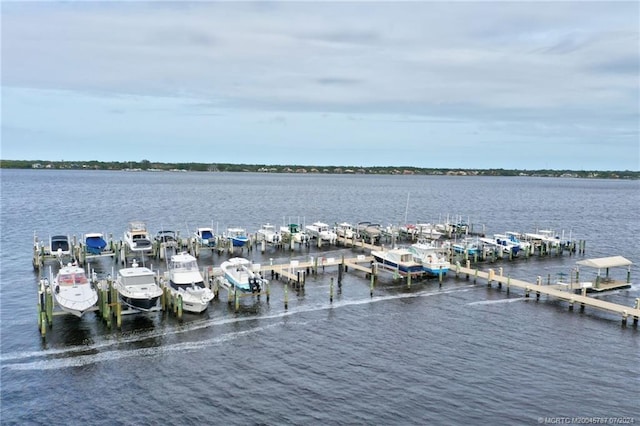 property view of water featuring a boat dock