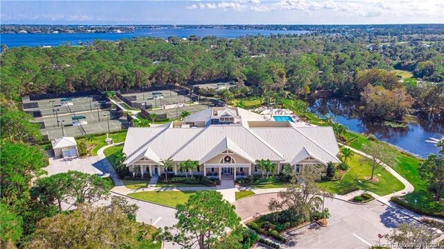 aerial view with a water view