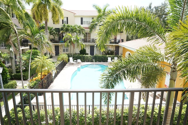 view of pool featuring a patio