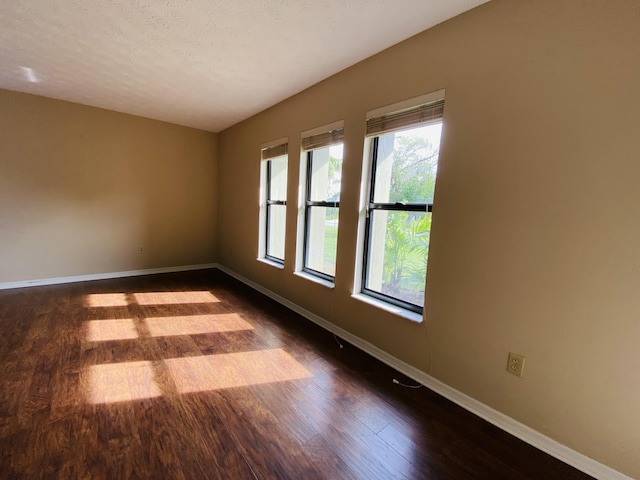 empty room featuring wood-type flooring and a textured ceiling