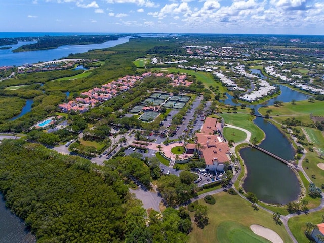 aerial view with a water view