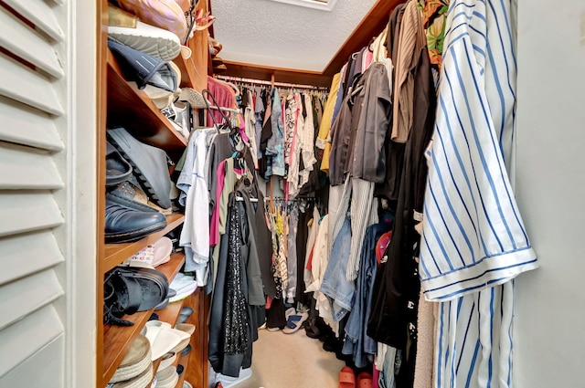 walk in closet with carpet