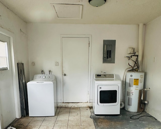 laundry room featuring independent washer and dryer, electric water heater, and electric panel