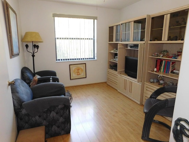 living area with light hardwood / wood-style floors