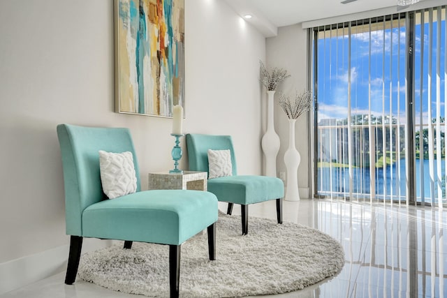 living area with floor to ceiling windows