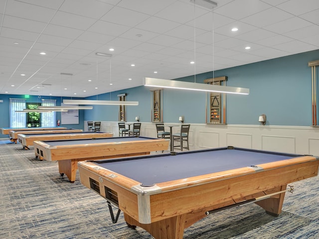 playroom with carpet floors and pool table