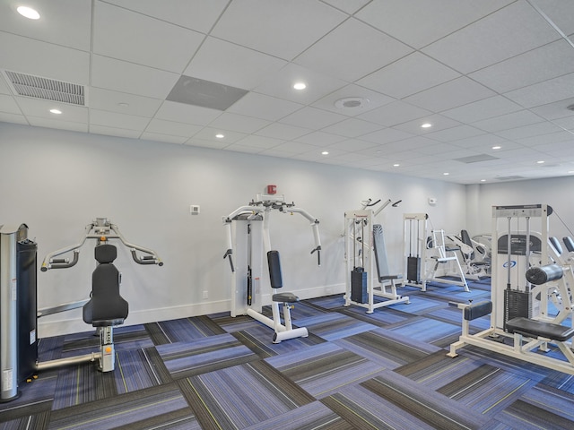 workout area with carpet floors