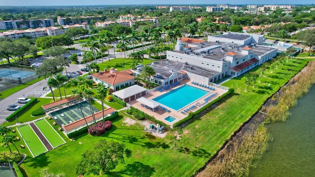 bird's eye view featuring a water view