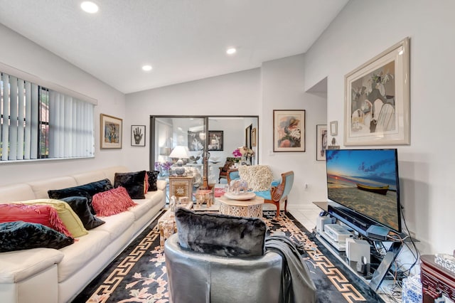 living room with vaulted ceiling