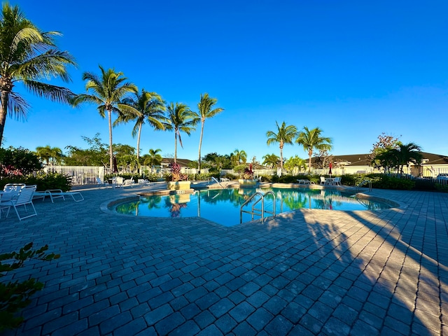 view of pool with a jacuzzi and a patio