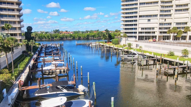 view of dock with a water view