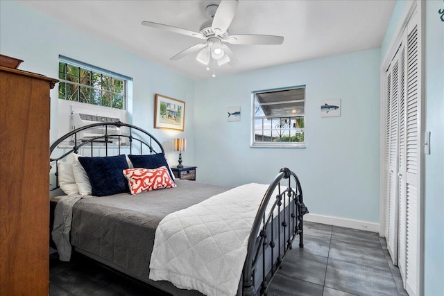 bedroom featuring a closet and ceiling fan