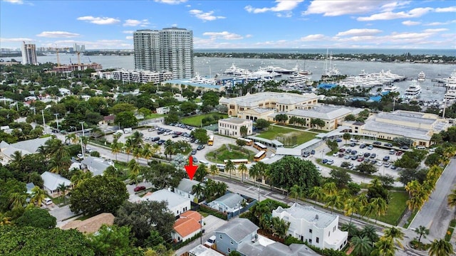 bird's eye view featuring a water view