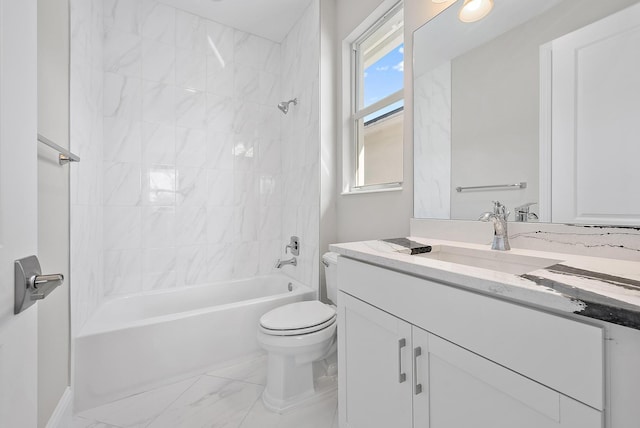 full bathroom featuring vanity, toilet, and tiled shower / bath combo