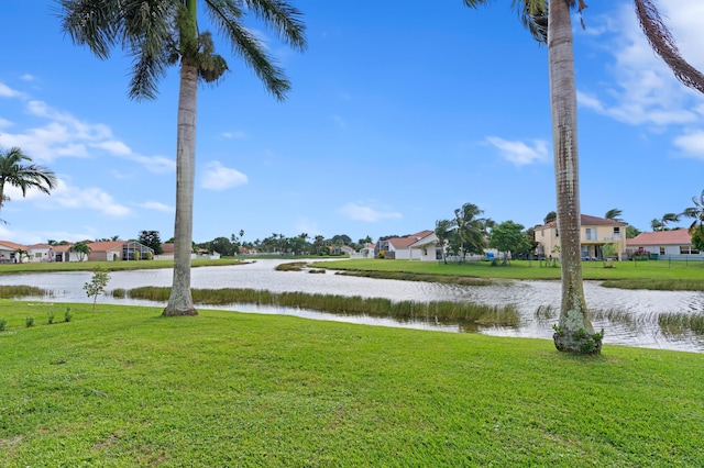 view of yard with a water view