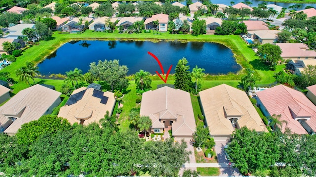 aerial view featuring a water view