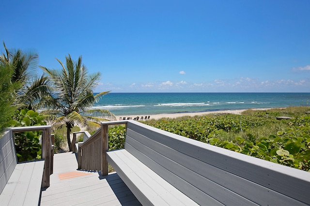 view of water feature with a view of the beach