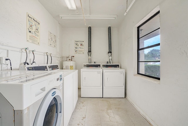 washroom featuring electric water heater and washer and dryer