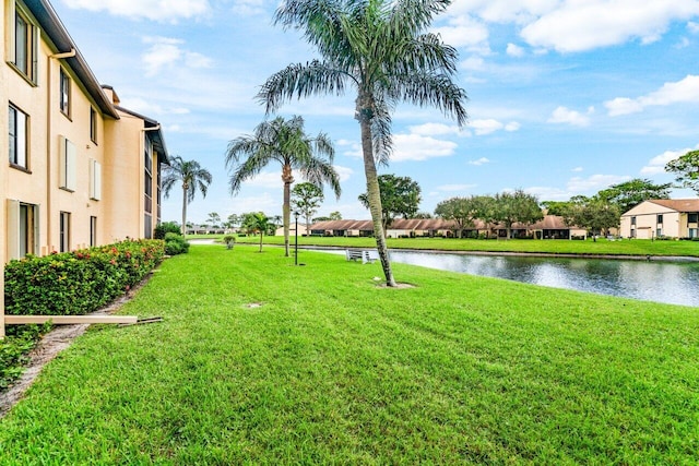 view of yard with a water view