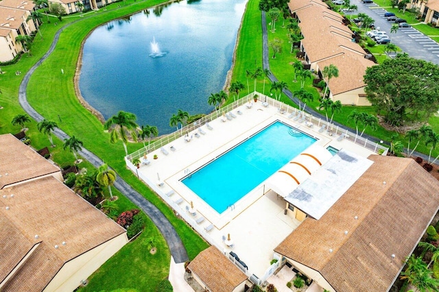 aerial view featuring a water view