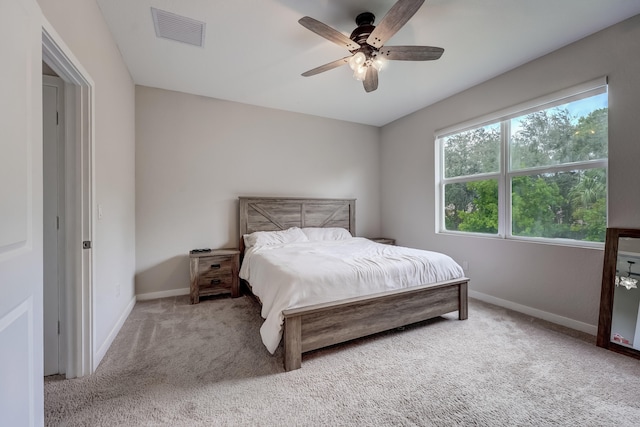 bedroom with carpet floors and ceiling fan