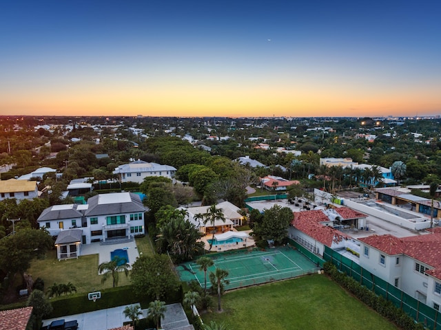 view of aerial view at dusk