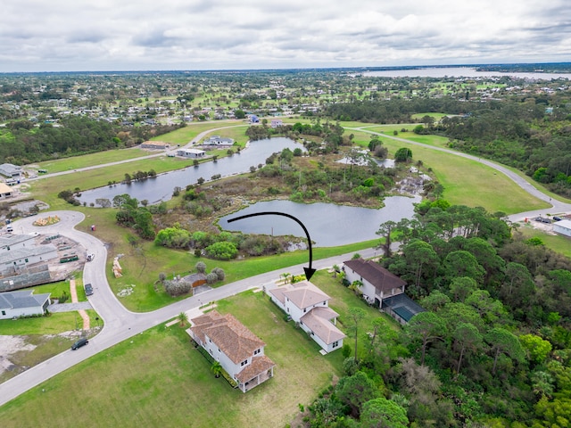 bird's eye view featuring a water view