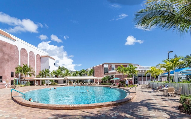 view of swimming pool featuring a patio