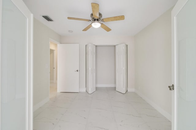 unfurnished bedroom with ceiling fan