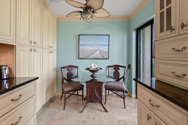 2571 NE Ocean Blvd Unit 10-203, Stuart, FL 34996 - dining area featuring baseboards, crown molding, and ceiling fan