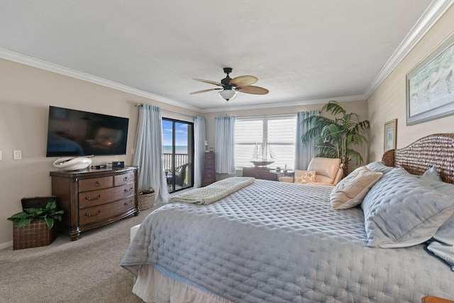 2571 NE Ocean Blvd Unit 10-203, Stuart, FL 34996 - carpeted bedroom featuring access to outside, ornamental molding, and a ceiling fan