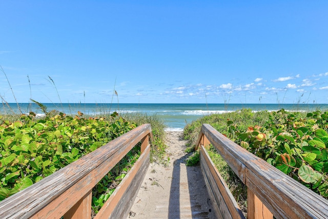 property view of water featuring a view of the beach