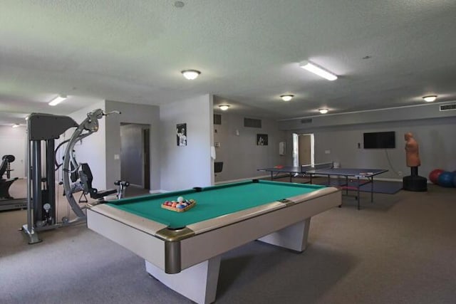 playroom with billiards, visible vents, and a textured ceiling