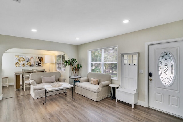 living room with light hardwood / wood-style flooring