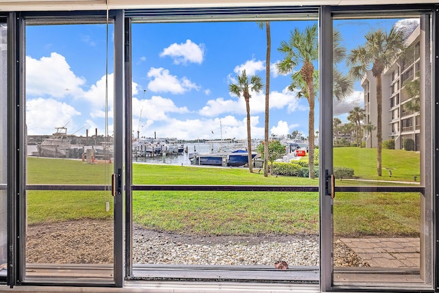 entryway featuring a water view