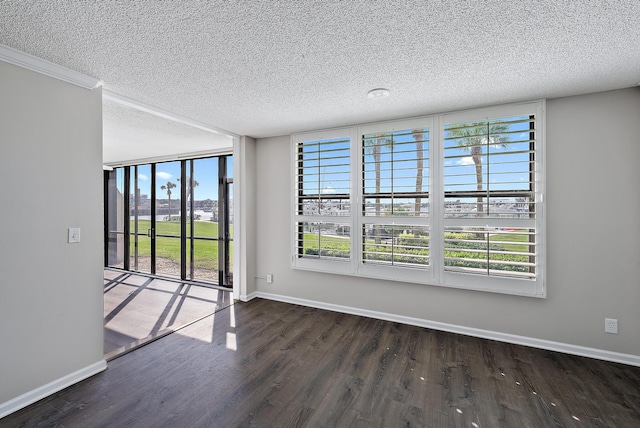 unfurnished room featuring a textured ceiling, dark hardwood / wood-style floors, and a healthy amount of sunlight