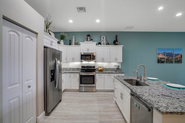 kitchen featuring white cabinetry, appliances with stainless steel finishes, sink, and decorative backsplash