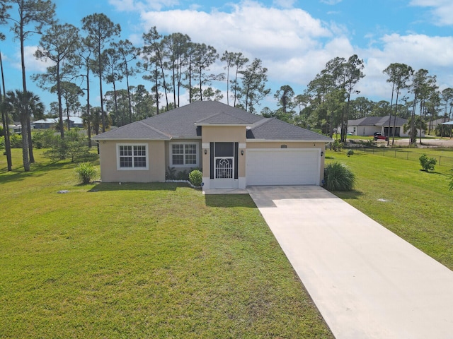 view of front facade featuring a garage and a front lawn