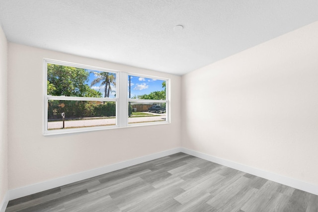 unfurnished room with light hardwood / wood-style flooring, a textured ceiling, and a healthy amount of sunlight