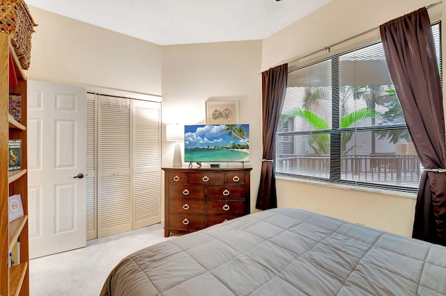 carpeted bedroom with a closet