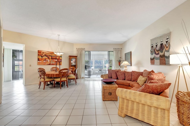 living room featuring light tile patterned floors