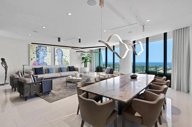 tiled dining room with a wealth of natural light and expansive windows