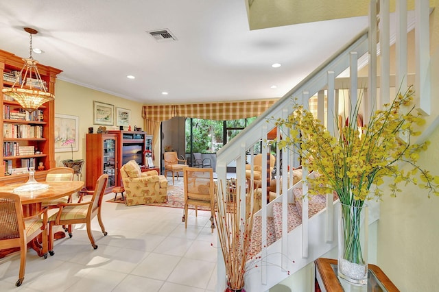 6366 Longboat Ln Unit G104, Boca Raton, FL 33433 - dining room with stairway, crown molding, and recessed lighting