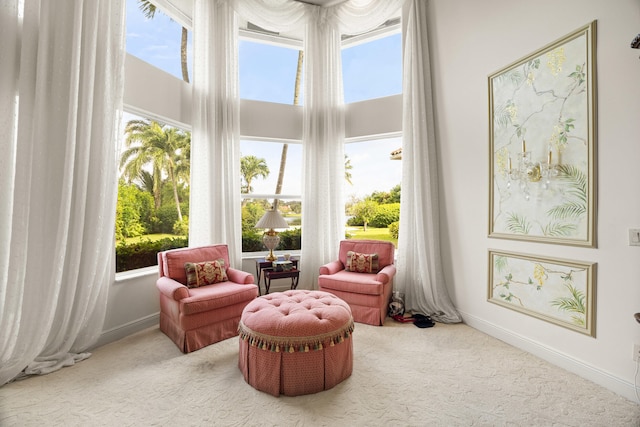 sitting room with a healthy amount of sunlight and carpet