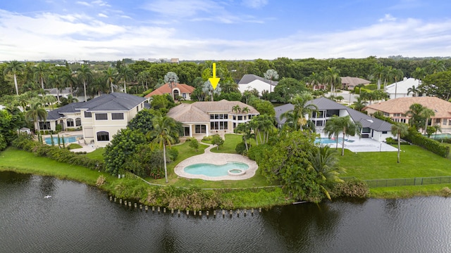 aerial view with a water view