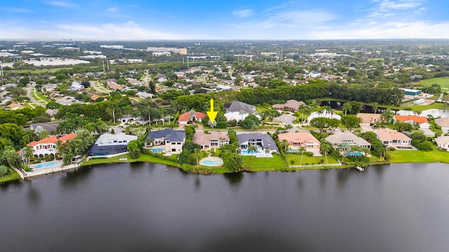 aerial view with a water view