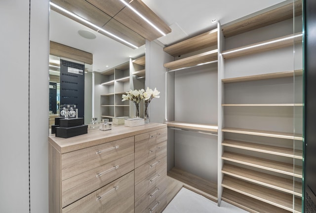 walk in closet featuring light wood-type flooring