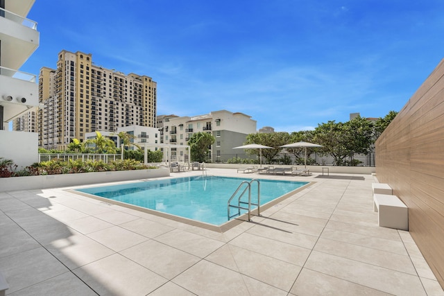 view of pool featuring a patio